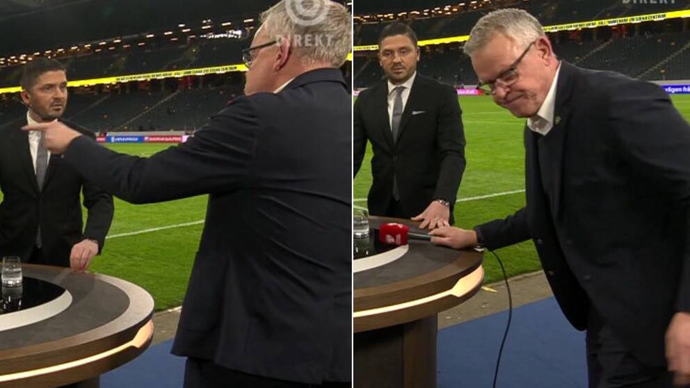 Här lämnar Janne Andersson intervjun med Viaplays expert Bojan Djordjic.