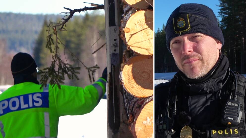 En polis kontrollerar en lastbil samt porträtt på trafikpolisen Glenn Franklin.