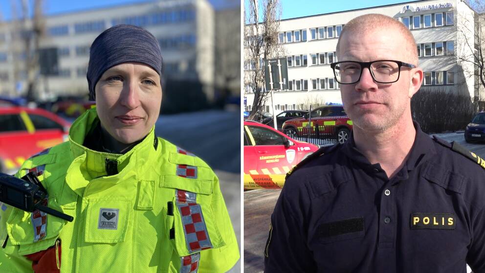 Bilden är ett montage. Till vänster är ett porträtt av Johanna Engström, räddningsledare och till höger syns förundersökningsledaren Peter Vennerbring. Båda står utomhus och har uniform på sig.