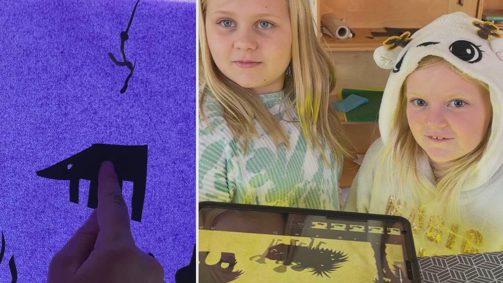 två barn, en ipad, stop motion, skuggor, kurs i animering,  Blekinge Kurs Blekinge