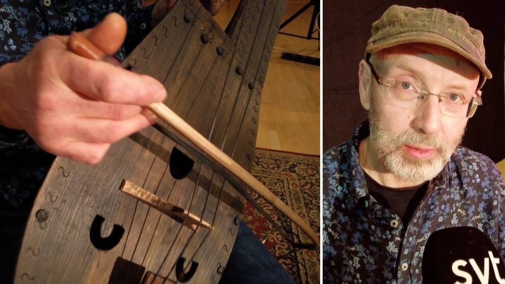 harpaspelande och en man som spelar harpa.