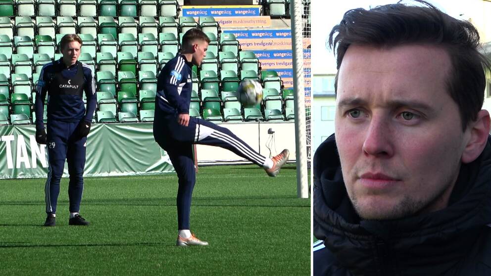 Träning för GIF Sundsvall. Tränaren Dogulas syns också på bild
