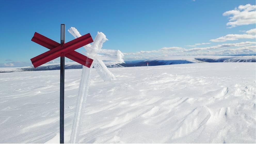 Ett ledkryss uppe på toppen av Stor-Närfjället i Sälen blev utsedd till månadens bild och där vårvintern precis börjat.