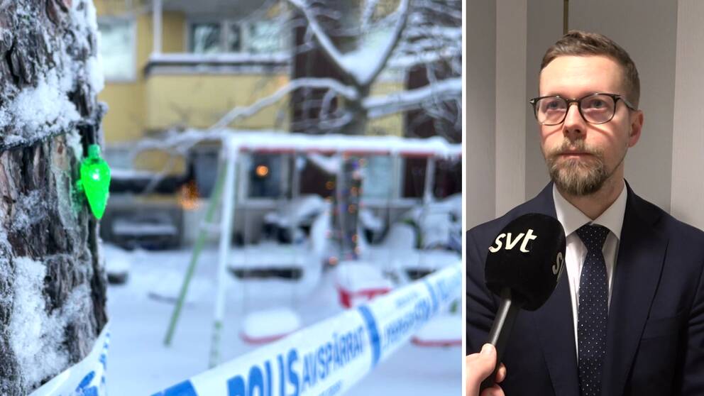 Till vänster en bild från brottsplatsen. Till höger Martin Wulkan.