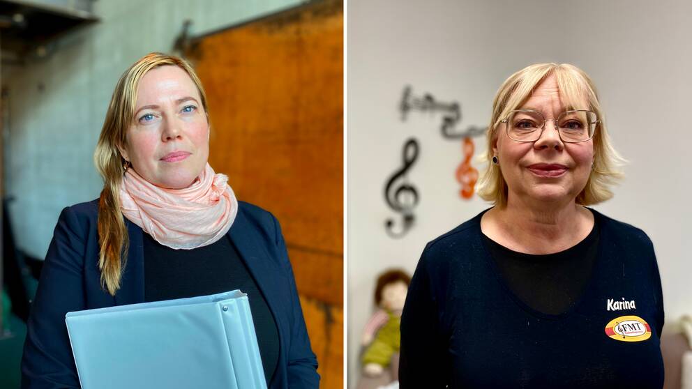 En tvådelad bild  med porträttbilder på två kvinnor, Helena Lööf och Karina Larsson.