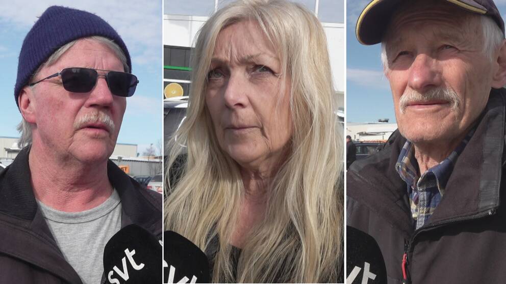Tre personer fotograferade på en parkering utanför en matbutik, när de svarar på vad Svenska kyrkan borde göra för att behålla medlemmar. Från vänster: Kenneth Sjöström, Ann-Catrin Hansson och Magnus Säveros.