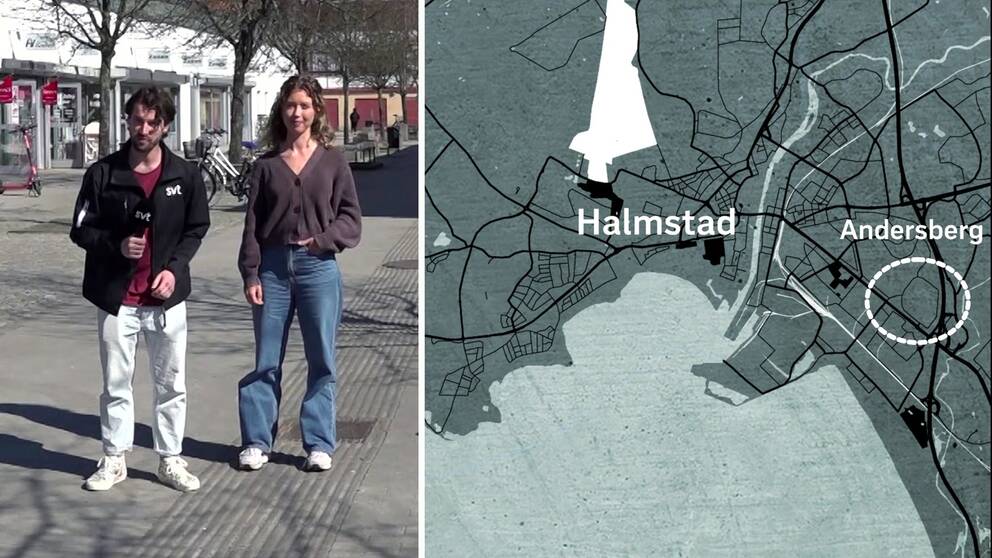 Reportrarna Daniel Strömbäck och Jennifer Sandberg på plats i Andersberg i Halmstad