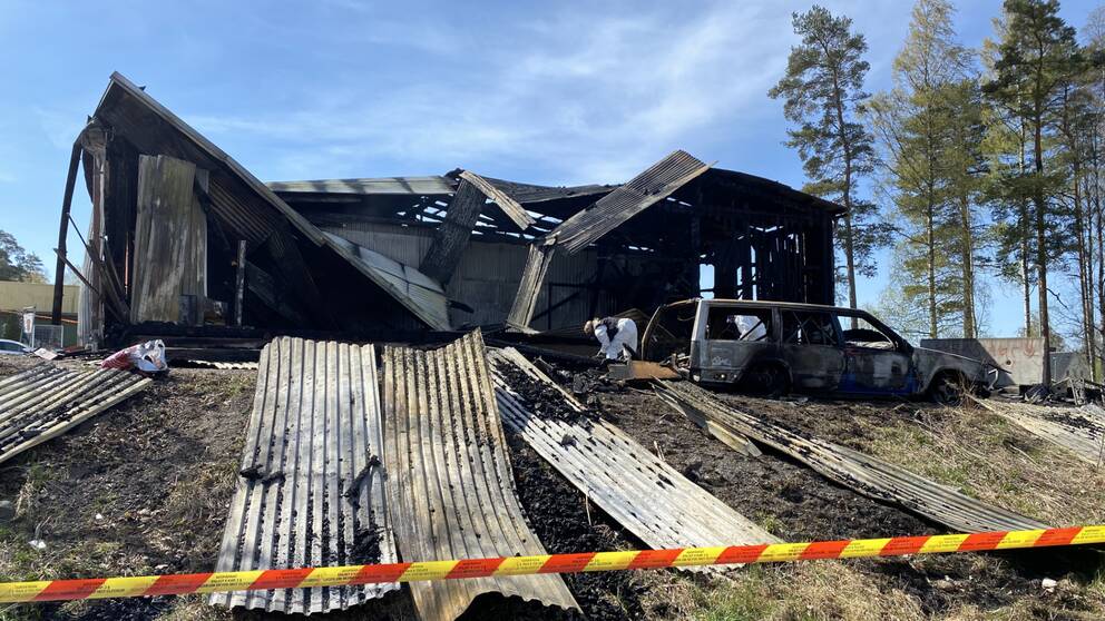 Utbrända lokaler i Degerfors. Elhärjades i början av maj.