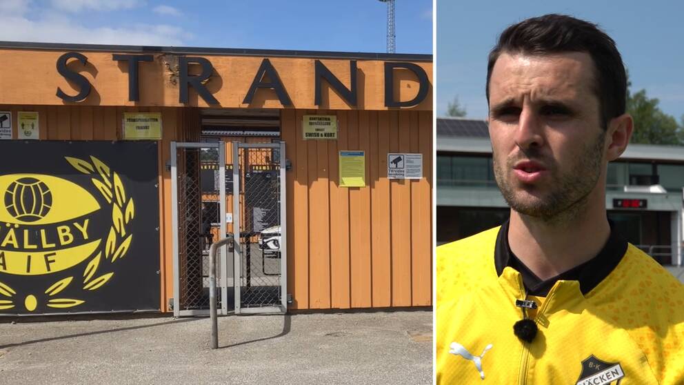 Fotbollspelaren Kadir Hodzic vid entrén till Strandvallen i Sölvesborg