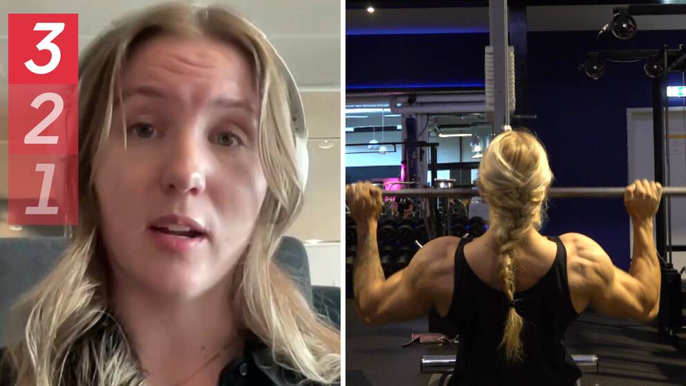 Tvådelad bild på en kvinna som gör en lat-pulldown.