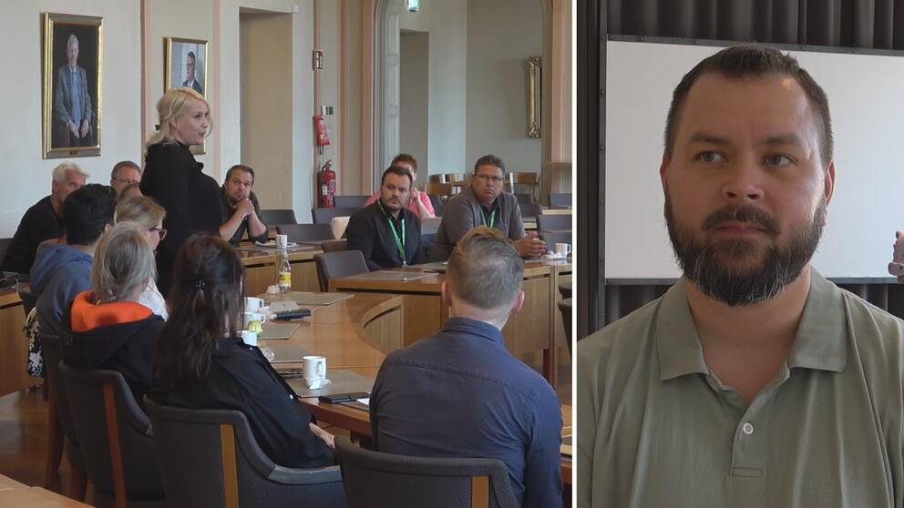 Splitbild på möte och man