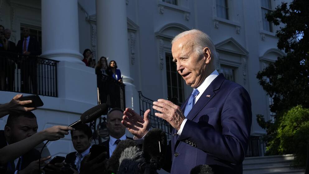 USA:s president Joe Biden som talar inför press. Arkivbild.