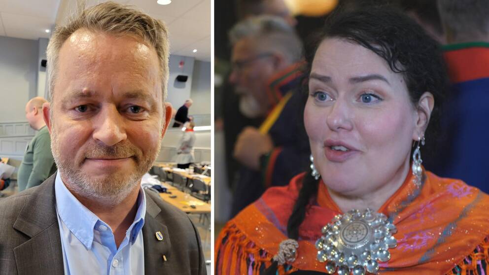 till vänster Ulf Tore Johansen, paritet Nordkalottfolket; till höger norska Sametingspresidenten Silje Karine Muotka var besviken.