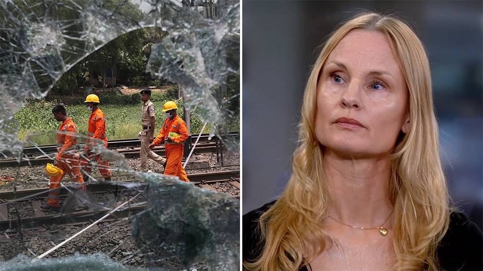Bilder från olycksplatsen och Malin Mendel i SVT Nyheters studio