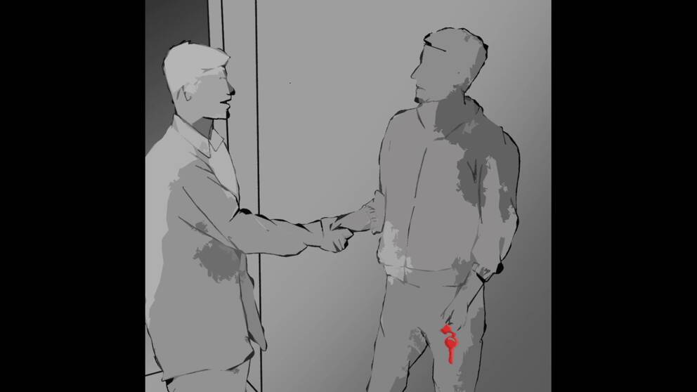 En teckning av två män som skakar hand