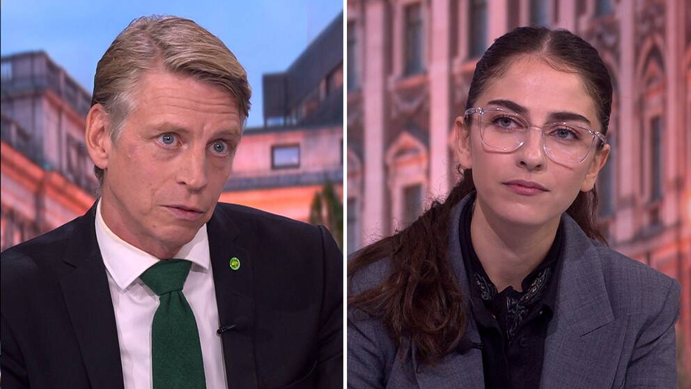 Miljöpartiets språkrör Per Bolund och klimat- och miljöminister Romina Pourmokhtari (L).