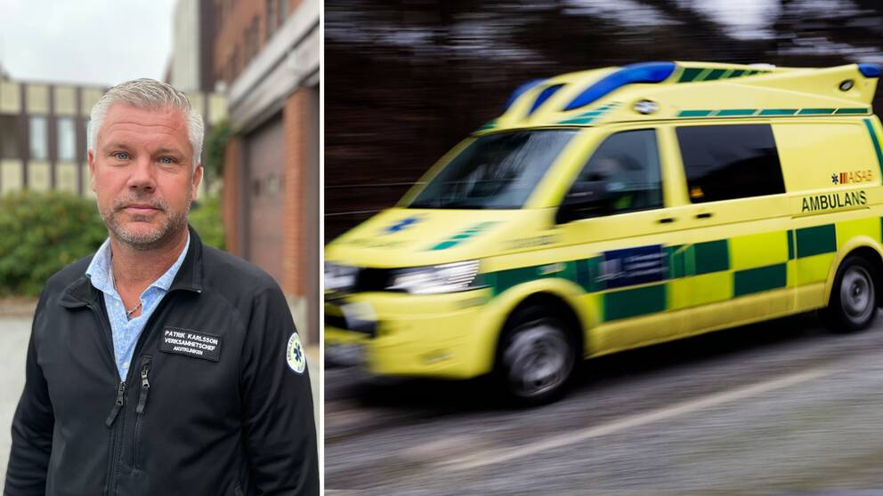 Verksamhetschefen för akutmottagningen i Blekinge Patrik Karlsson och en ambulans.