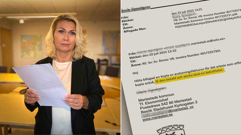 Susanne Wirdemo med de falska fakturorna i handen