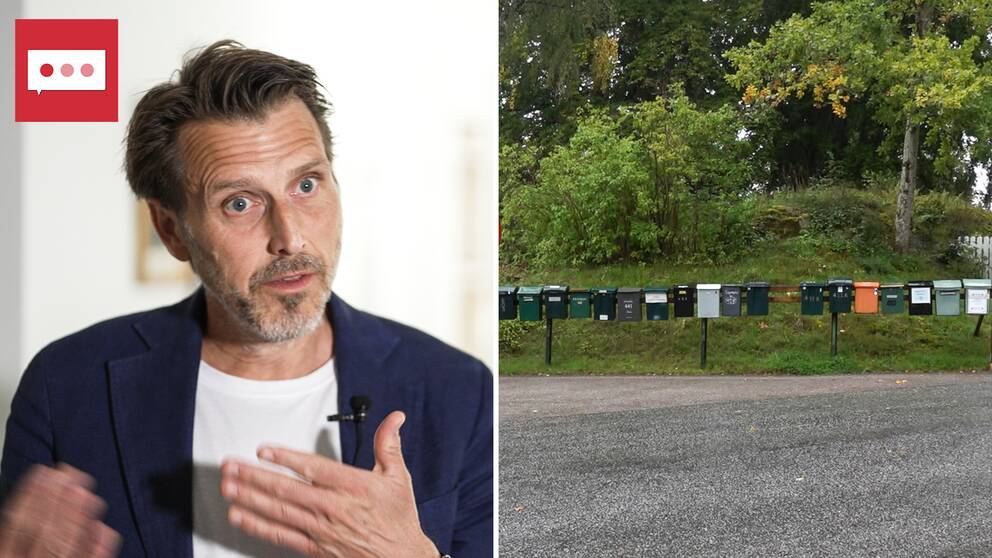 En tvådelad bild. Till vänster en porträttbild på Johan Taubert, till höger en bild på brevlådor på rad.