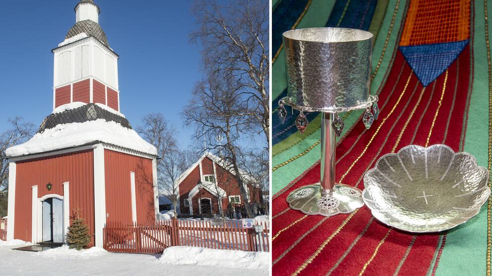 Nattvardskärlen till höger tas i bruk på söndag i Jukkasjärvi kyrka.