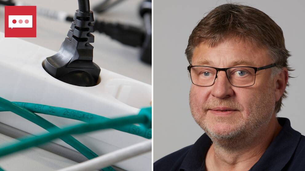 Tvådelad bild. Till vänster: En dosa med uttag för stickkontakter och en stickpropp. Till höger: Magnus Karlsson, Elsäkerhetsverket.