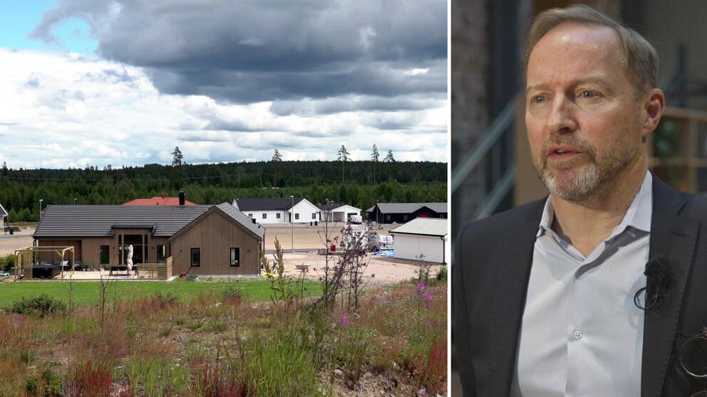 En bild på nybyggda hus och en bild på David Johnsson.
