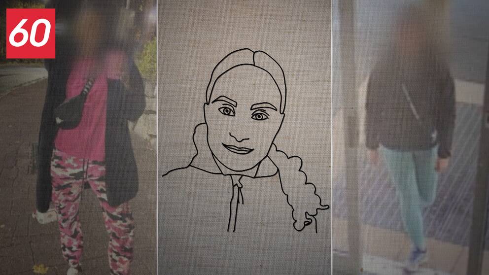 Tredelad bild, till höger och vänster blurrade bilder på de dömda kvinnorna. Till höger en ritad bild av Toves ansikte.