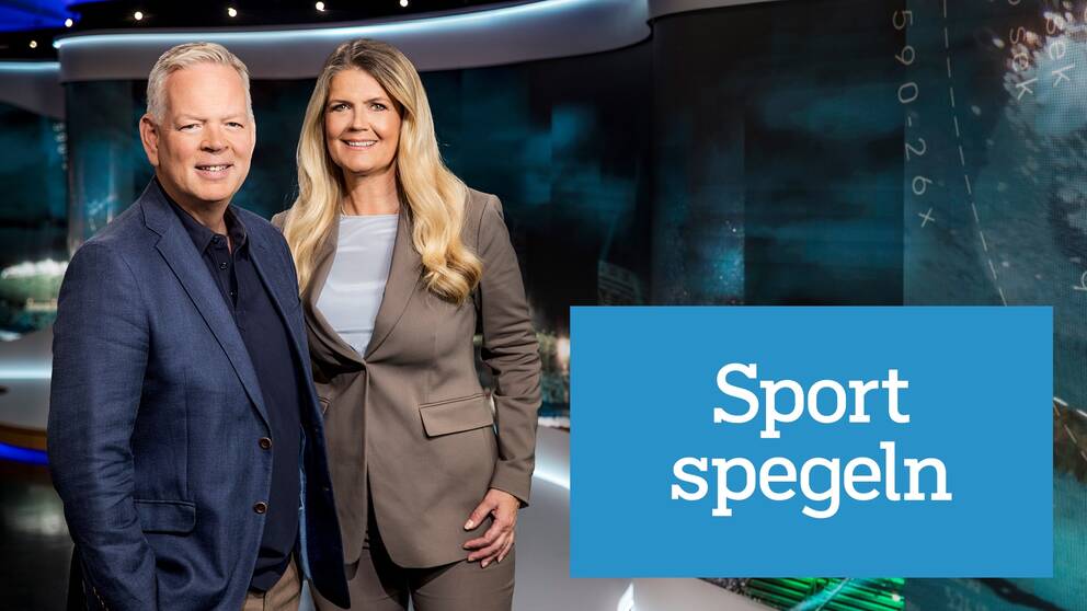 Programledarna Mats Nyström och Marie Lehman. – Sportspegeln