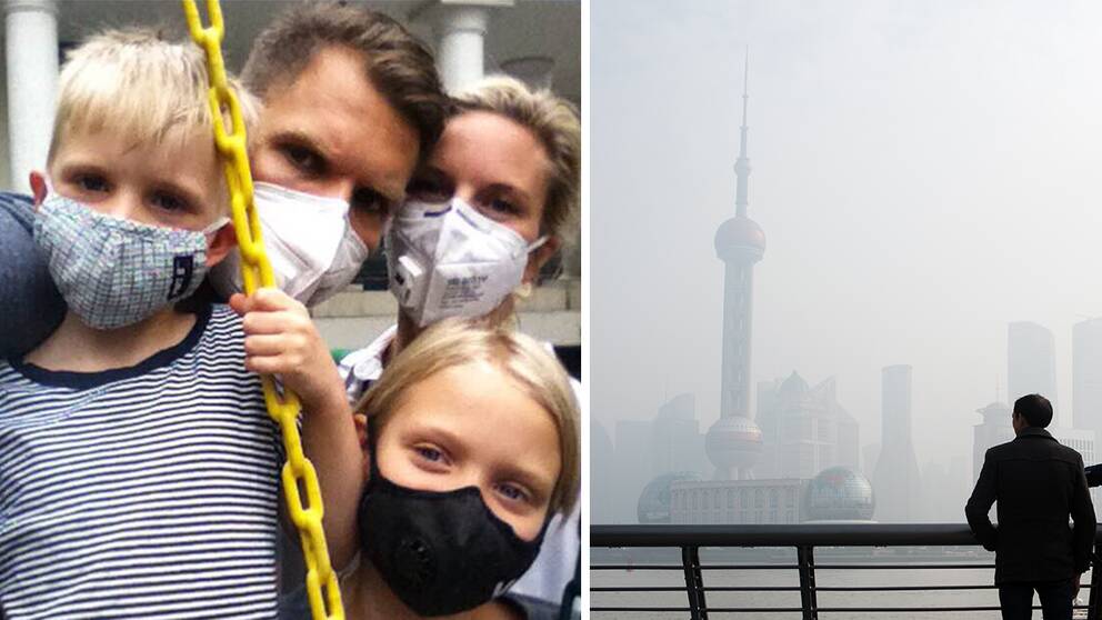 På grund av den dåliga luften i Shanghai tvingas Bruno, Rasmus, Linda och Molly Rantil använda munskydd. ”En riktig bra dag här är som en dålig dag på Hornsgatan i Stockholm”, säger Rasmus Rantil.