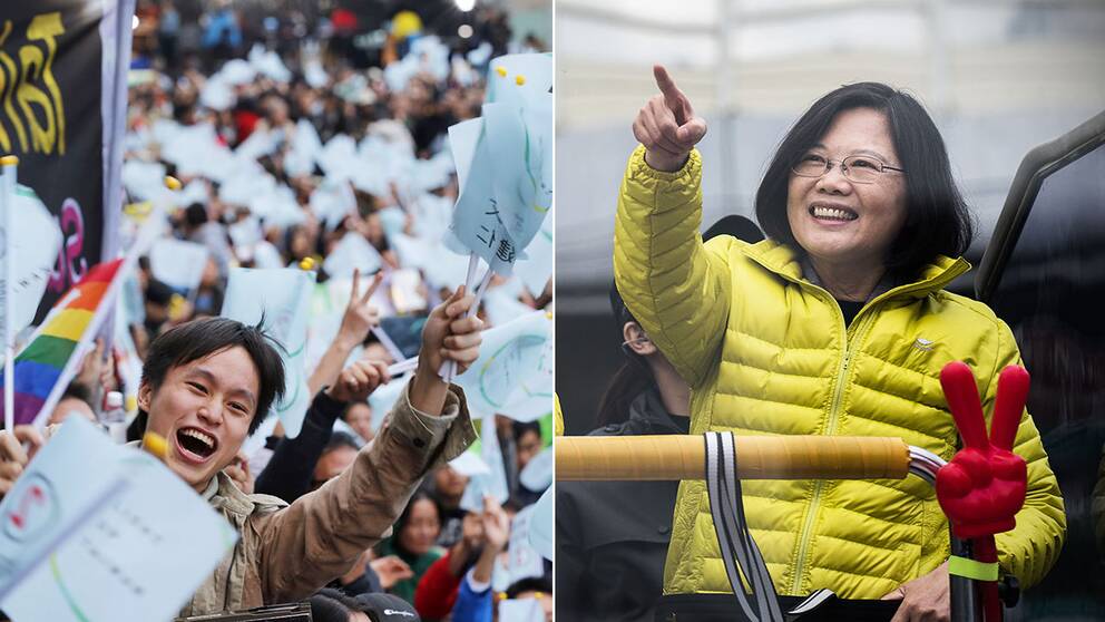 Taiwan tycks få sin första kvinnliga president. Tsai Ing-Wen har när hälften av rösterna är räknade fått nära 60 procents stöd.