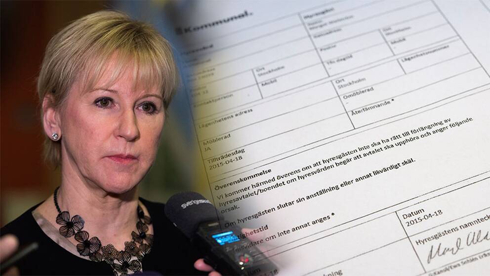 Margot Wallström och en bild på ett hyreskontrakt.