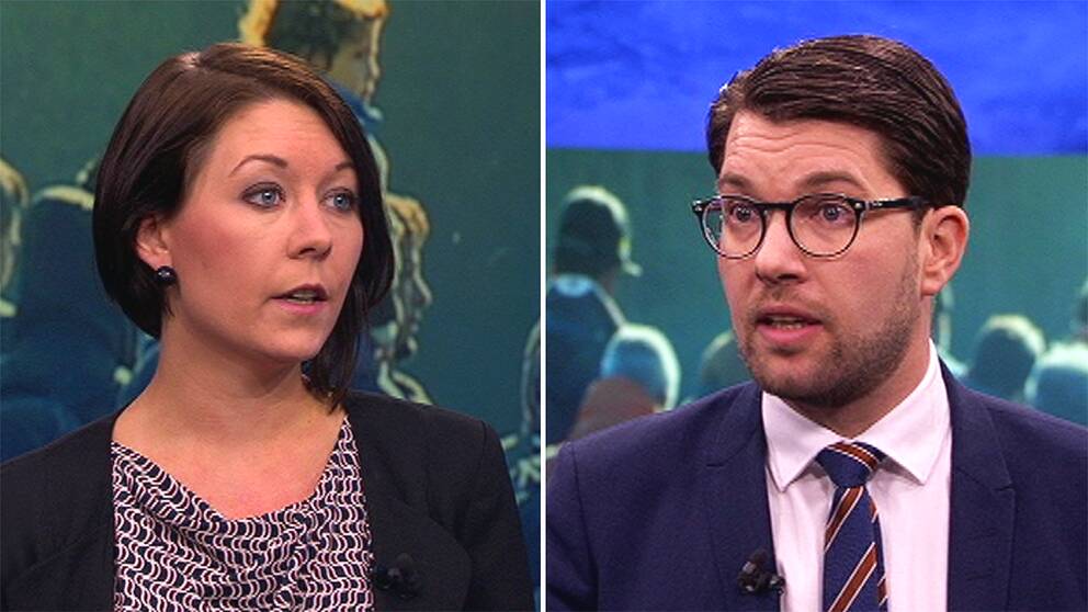 Maria Ferm (MP) och Jimmie Åkesson (SD) i Aktuellt.