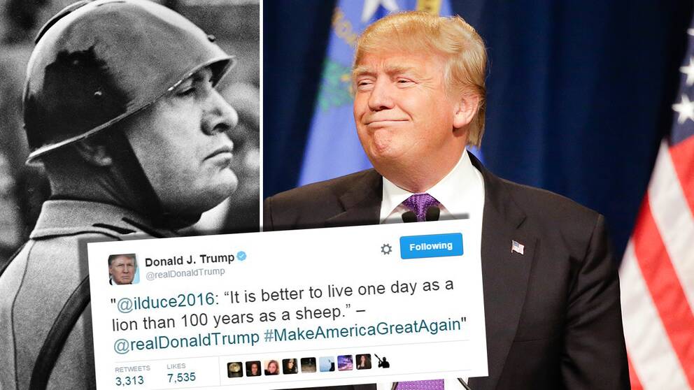 Trump försvarar Mussolinitweet SVT Nyheter