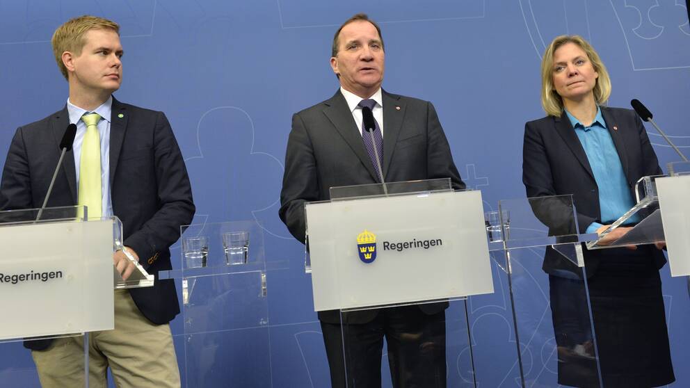Pressträff på måndagen med utbildningsminister Gustav Fridolin (MP), statsminister Stefan Löfven (S) och finansminister Magdalena Andersson (S). 