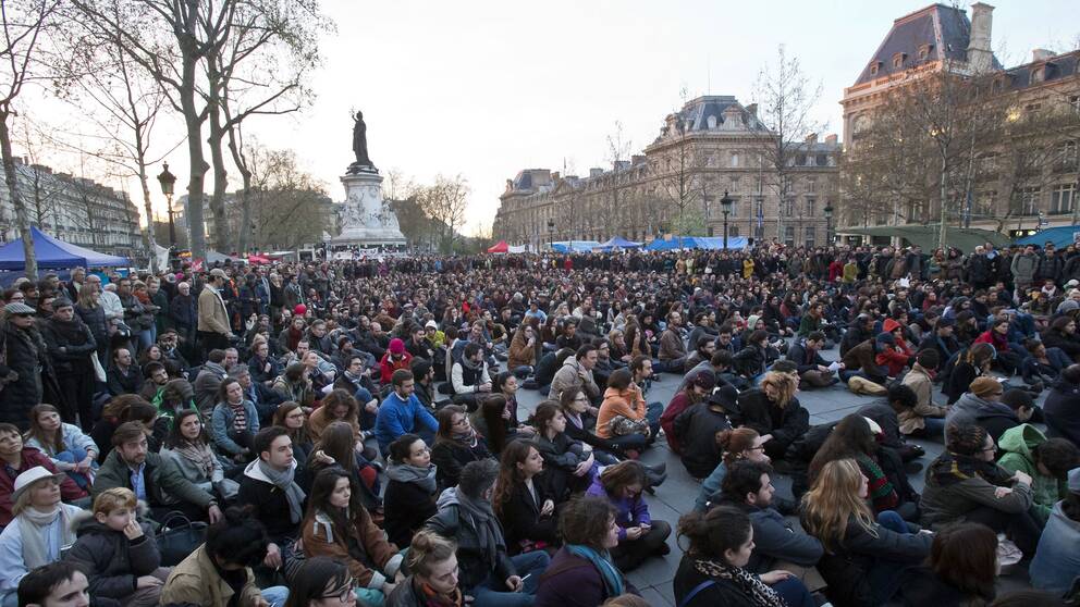 Protestmöte på Place de la Republique i Paris på onsdagen