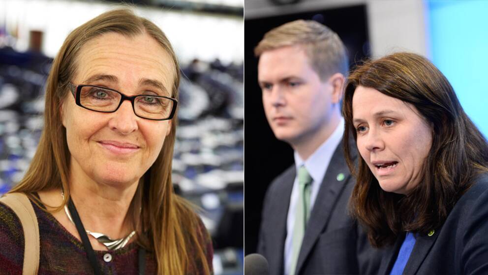 Till  vänster EU-parlamentariker Bodil Valero (MP), till höger Miljöpartiets språkrör Gustav Fridolin och Åsa Romson.