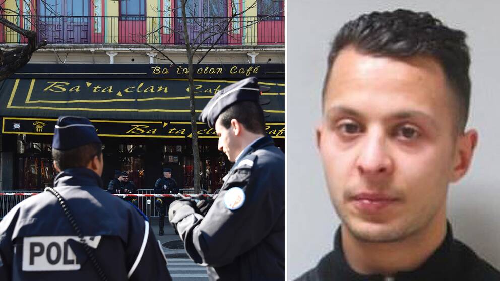 Konsertlokalen Bataclan i Paris och terrormisstänkte Salah Abdeslam.