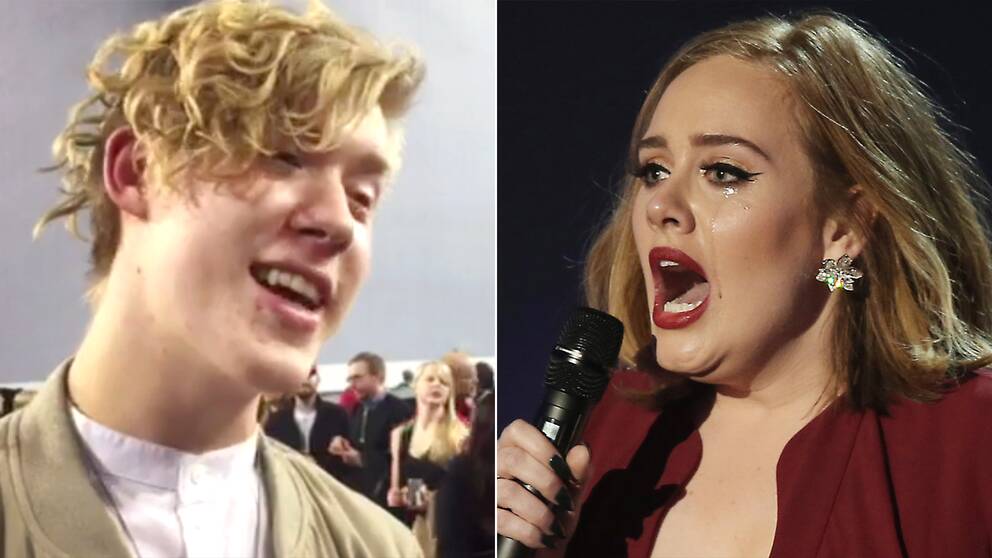 Artisten Kalle Johansson, 19 år gammal, var märkbart tagen efter konserten med Adele där han själv fick framföra en duett med stjärnan – bilden på den brittista sångerskan är tagen från ett annat tillfälle.