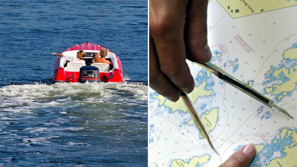 Motorbåt samt sjökort.