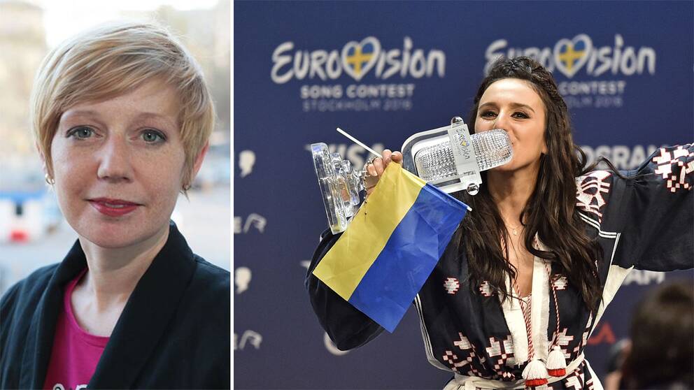 SVT:s korrespondent Elin Jönsson och Ukrainas vinnare Jamala.