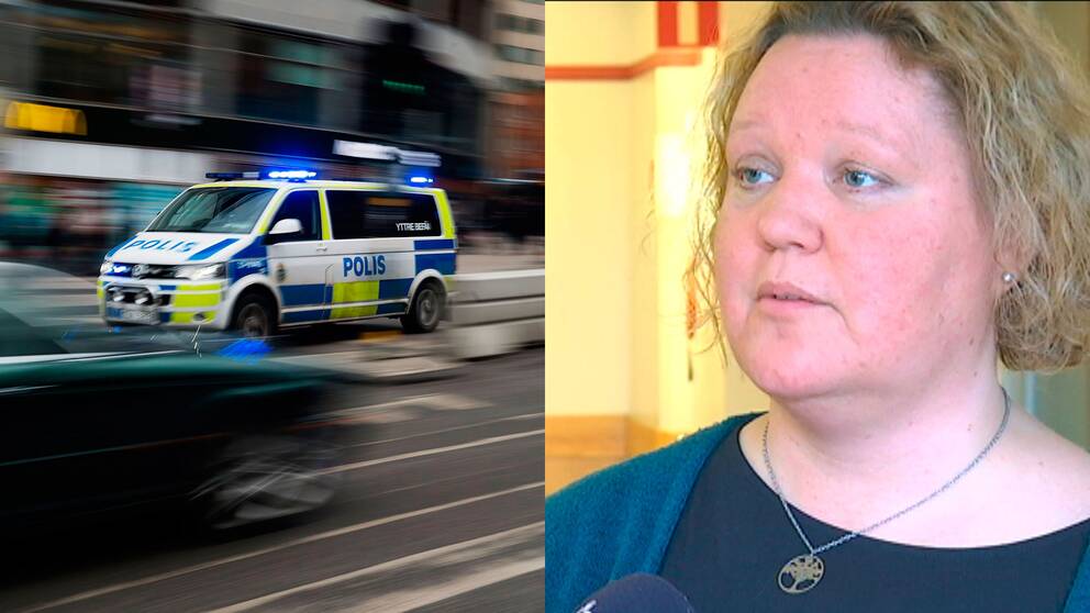 Polisbil och Maria Hedström, chefsbarnmorska.