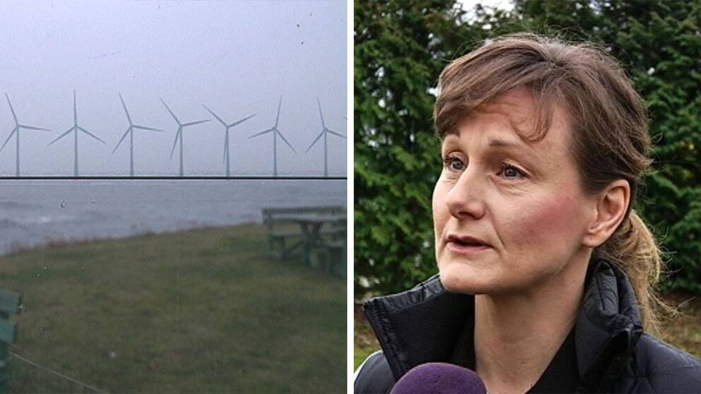 Annicka Engblom och vindkraftverk.