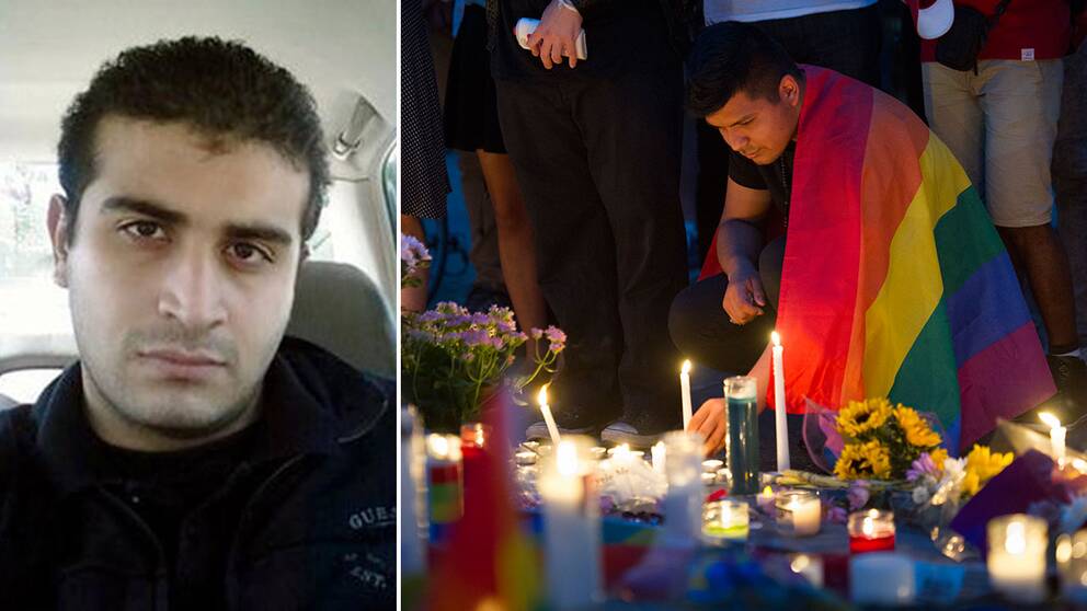 Den misstänkta Orlando-terroristen Omar Mateen, och sörjande vid en minnesplats i Washington.