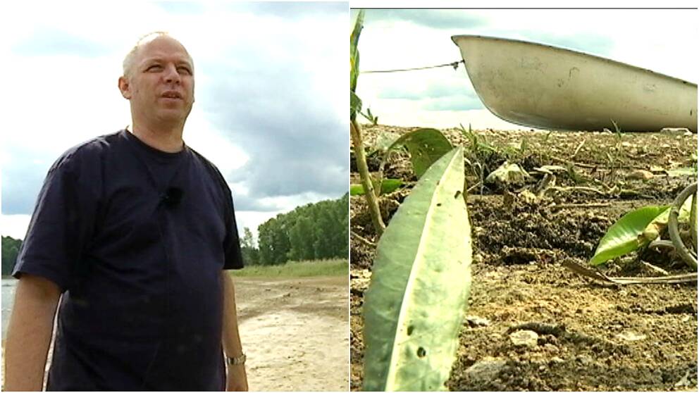 Tino Åberg som bor vid Yxern samt en båt på torra land vid Yxern.