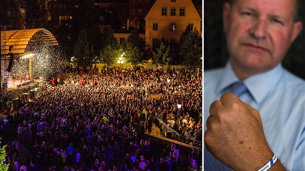 Festivalen We are Stockholm och rikspolischefen Dan Eliasson som bär ett armband med texten: POLIS AVSPÄRRAT tafsainte.