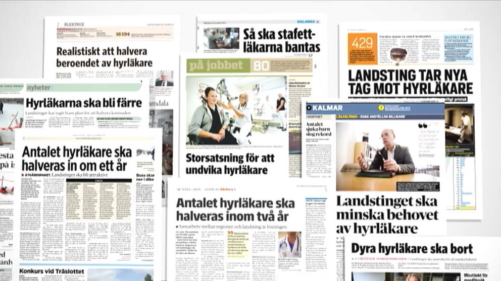 Klipp ur olika tidningar om att behovet av hyrläkare ska minska.