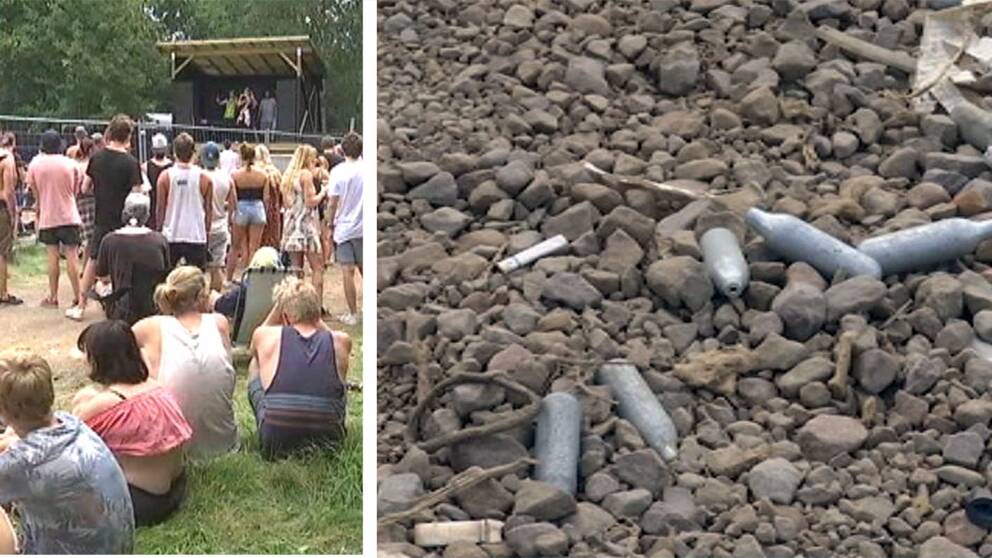 Lustgastuber ligger överallt på marken