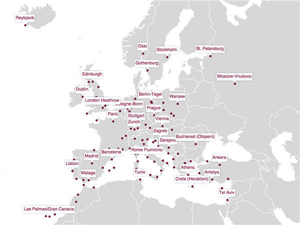 Alla Germanwings destinationer i Europa. Bild: germanwings.com