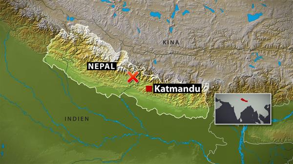 Jordbävningen inträffade cirka 80 kilometer öster om staden Pokhara i Nepal, ungefär halvvägs till huvudstaden Katmandu. Foto: SVT