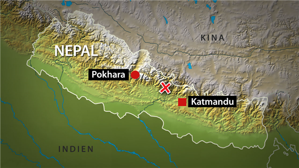 En karta på jordbävningens epicentrum. Foto: TT